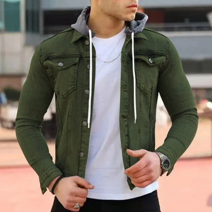 Fashion Winter Denim Jacket Men Autumn Men's Casual Hooded Jacket New Stitching Slim Cardigan Y2k Solid Color Top Coat Outerwear