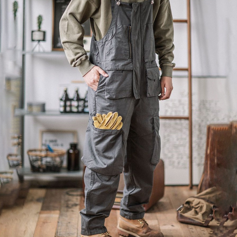 jiaabc Loose Casual Overalls Men's Straight Overalls Overalls American Retro Ami Khaki Trend All-match One-piece Suspenders Trousers