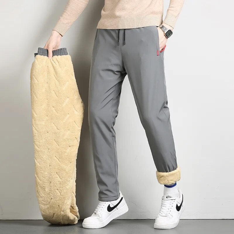 jiaabc New Men's Winter Lambswool Warm Cotton Sweatpants Men Outdoor Leisure Thickened Jogging Drawstring Pants High Quality Pants Men