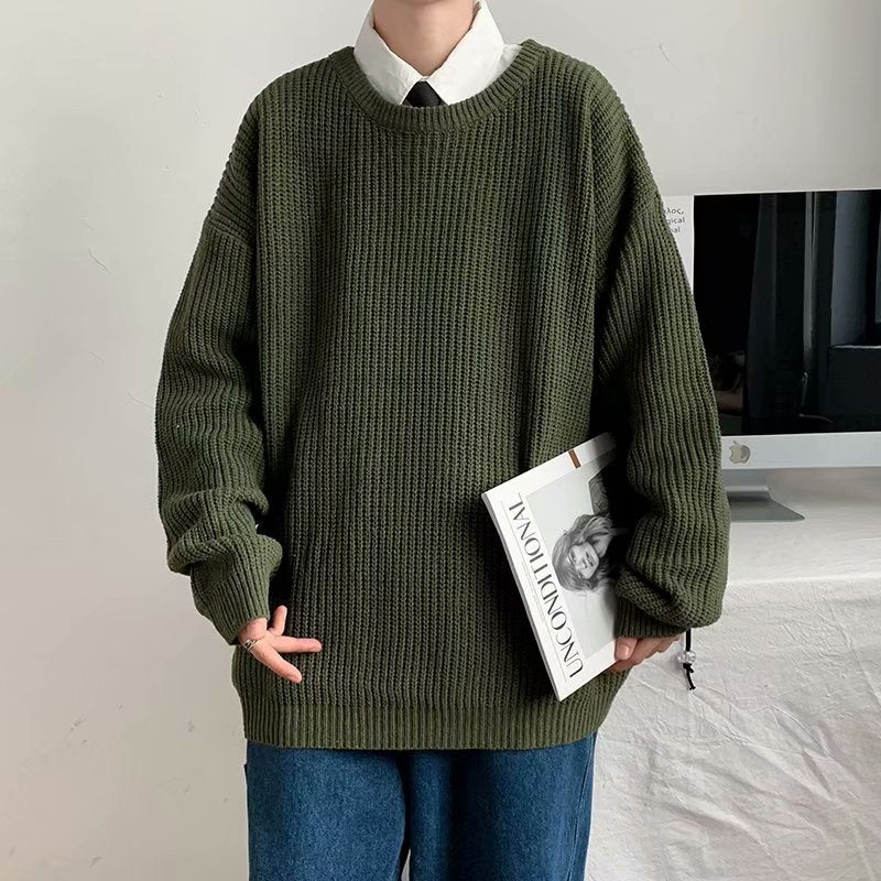 Men Pullover Sweater Autumn Fashion Solid Color Casual Loose O-Neck Knitted Men's Clothing Oversize Harajuku Streetwear Sweater