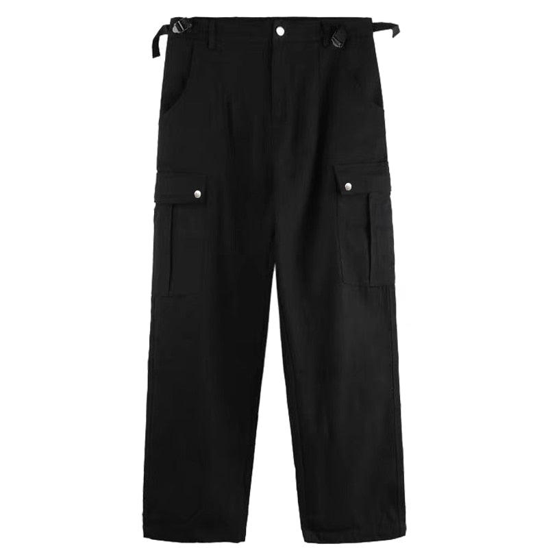 jiaabc Cargo Pants Men High Street Retro Casual Large Pocket Overalls High Waist Loose Straight Tube Draped Wide Leg Pants For Women