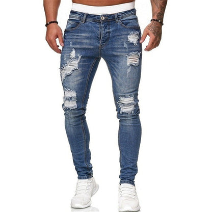 Men's Jeans New Men's Casual Pants Ripped Spring And Autumn Sports Jeans Pocket Straight Street Run Soft Denim Neutral Slow