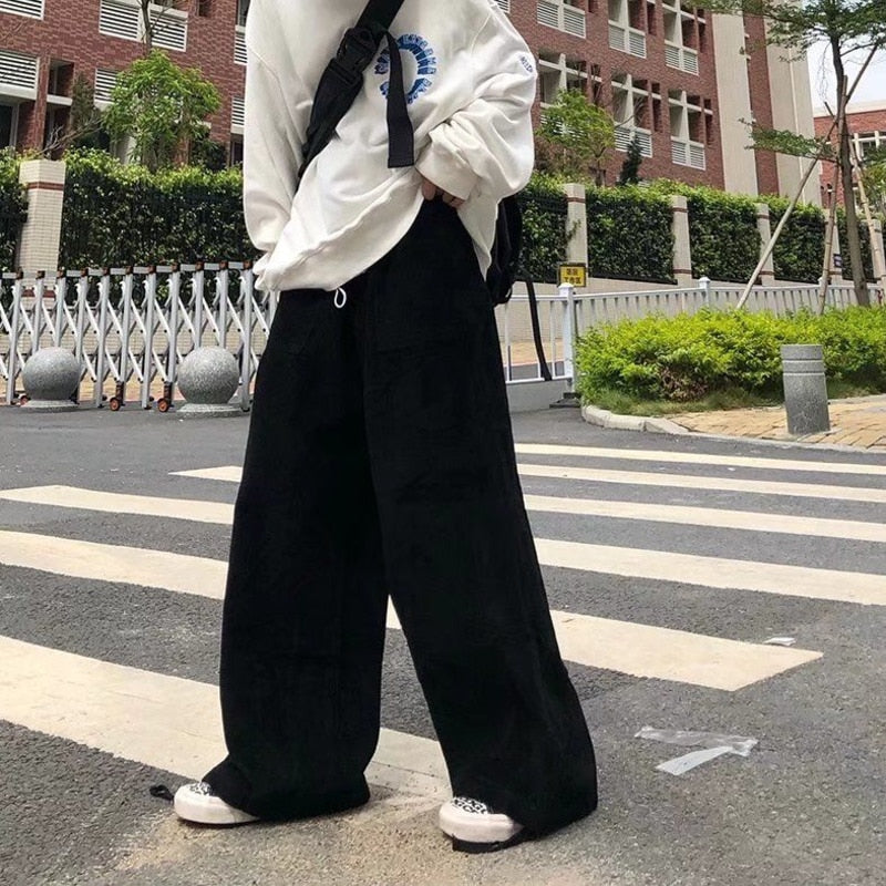 jiaabc Brown Black Corduroy Pants Men Fashion Retro Oversized Casual Pants Men Streetwear Loose Hip-hop Wide-leg Pants Mens Trousers