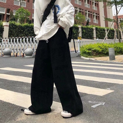 Brown Black Corduroy Pants Men Fashion Retro Oversized Casual Pants Men Streetwear Loose Hip-hop Wide-leg Pants Mens Trousers