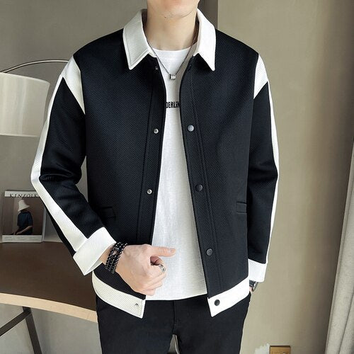 jiaabc Spring New Color-blocking Design Jacket Men Fashion Casual Lapel Coat Streetwear Outwear Jaqueta Masculina Men Clothing