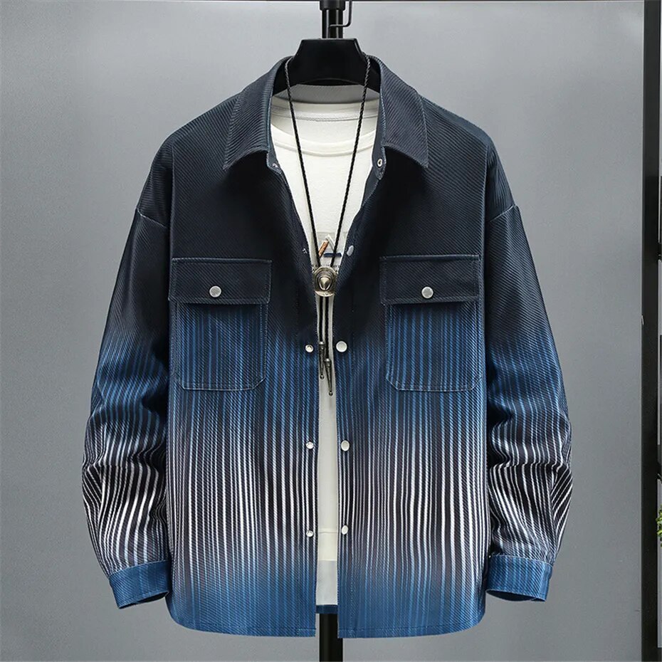 jiaabc Gradient Striped Jacket Men Plus Size 10XL Jacket Coat Spring Autumn Big Size Jackets Male Fashion Casual Button Coat