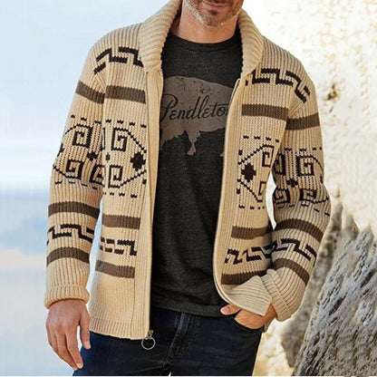 jiaabc Winter Sweatercoat Men Kintted Sweaters Jacket Autumn Casual Vintage Shawl Collar Zipper Cardigan Jacquard Thick Knitwear Jersey