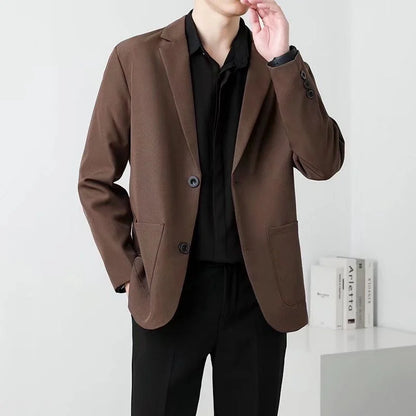 jiaabc Spring Brown Black Blazer Men Slim Fit Fashion Social Mens Dress Jacket Business Formal Jacket Men Office Suit Jacket S-3XL