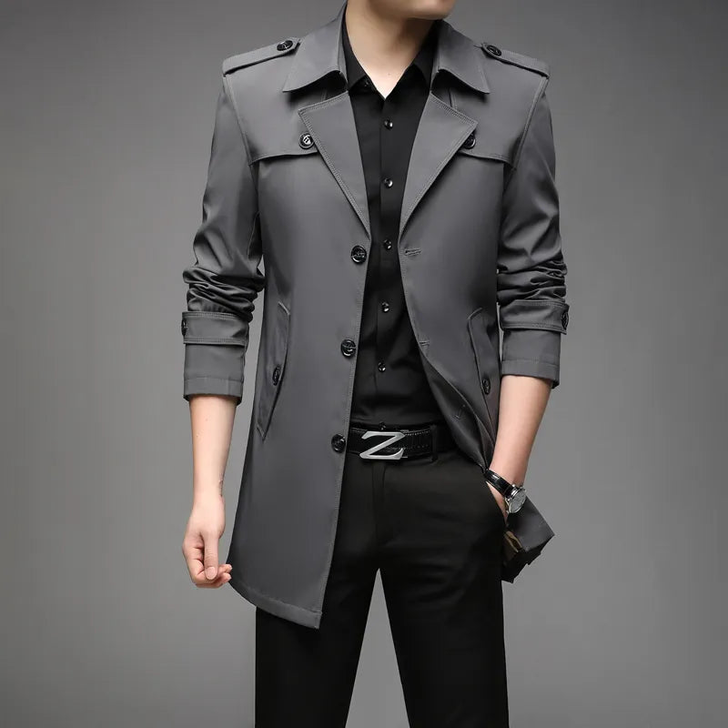 jiaabc New Spring Men Trench Fashion England Style Long Trench Coats Mens Casual Outerwear Jackets Windbreaker Brand Mens Clothing