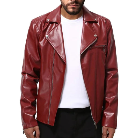 jiaabc WELL DRESSED MEN Men's Leather Jackets Trendy Spring Autumn New Leather Jackets Handsome Horizontal Zipper Motorcycle Jacket Youth Coat