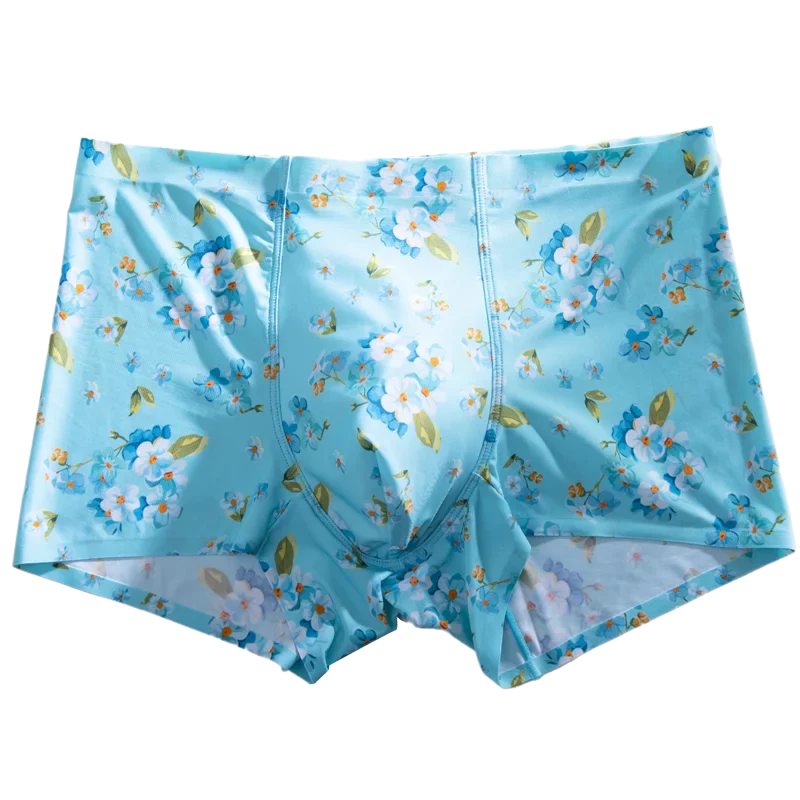 New Men’s Ice Silk Flora Underwear Seamless Sexy Men's Boxers Shorts Male Ultra-thin Breathable Panties Briefs Underpants