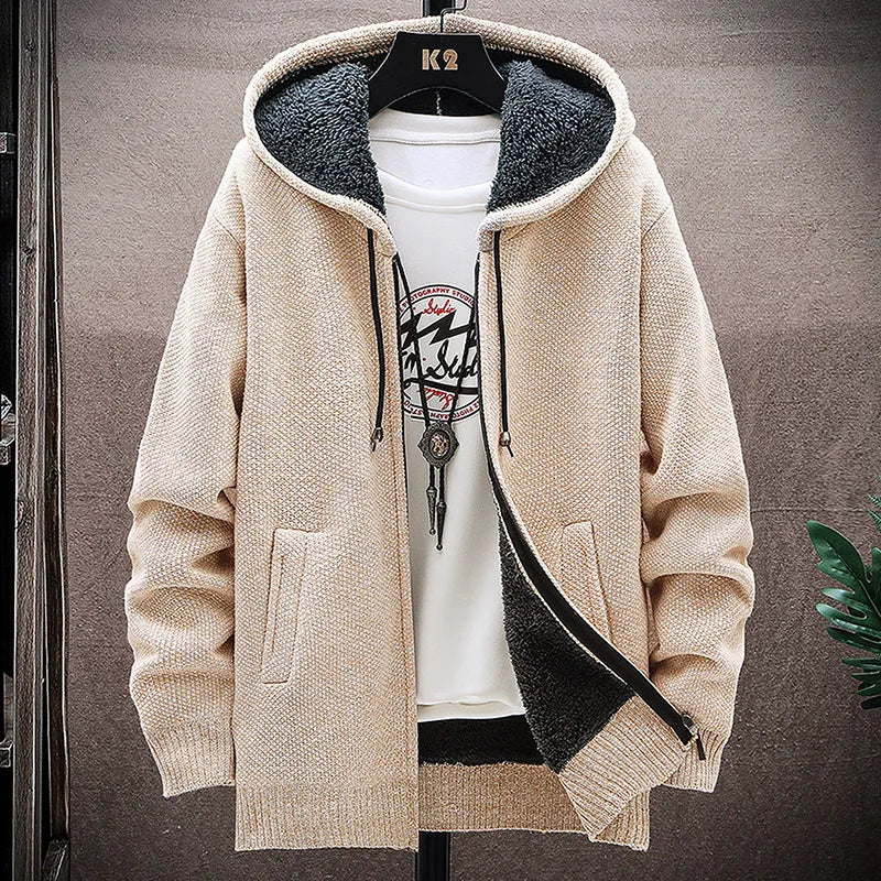 jiaabc Autumn and Winter New Men's Fashion Hooded Sweater Men's Casual Plus Fleece Thickened Warm High-Quality Large Size Sweater