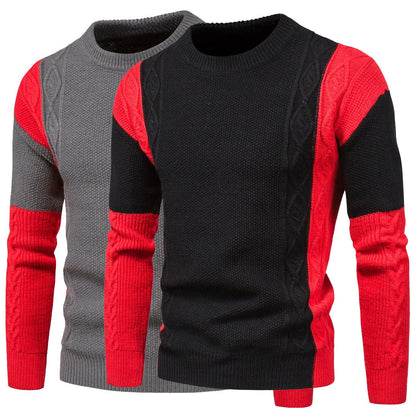 jiaabc Autumn New Fashion Foreign Trade Men's Knitted Round Neck Contrast Color Sweater Underlay