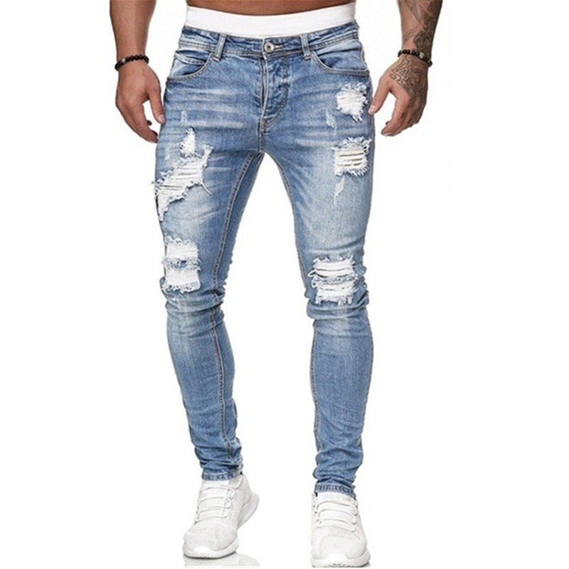 Men's Jeans New Men's Casual Pants Ripped Spring And Autumn Sports Jeans Pocket Straight Street Run Soft Denim Neutral Slow