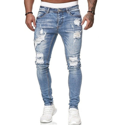 Men's Jeans New Men's Casual Pants Ripped Spring And Autumn Sports Jeans Pocket Straight Street Run Soft Denim Neutral Slow