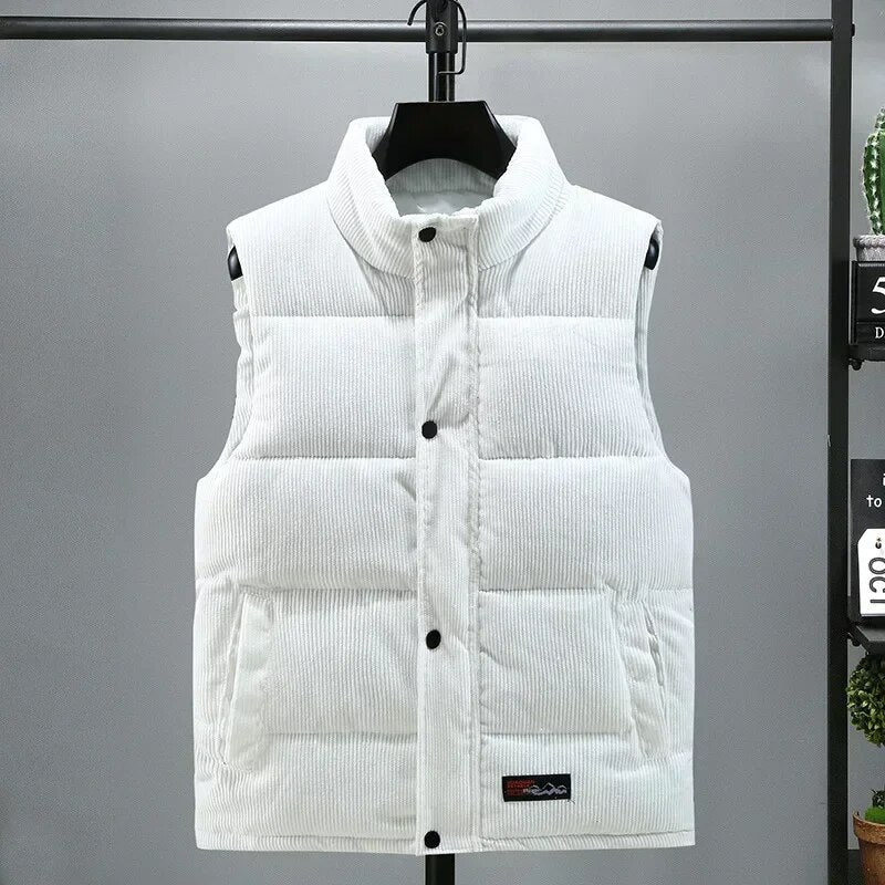 jiaabc Men's Thick Warm Vest Autumn Winter Cotton Padded Sleeveless Jacket Men Casual Stand Collar Oversized Waistcoat Vests Male