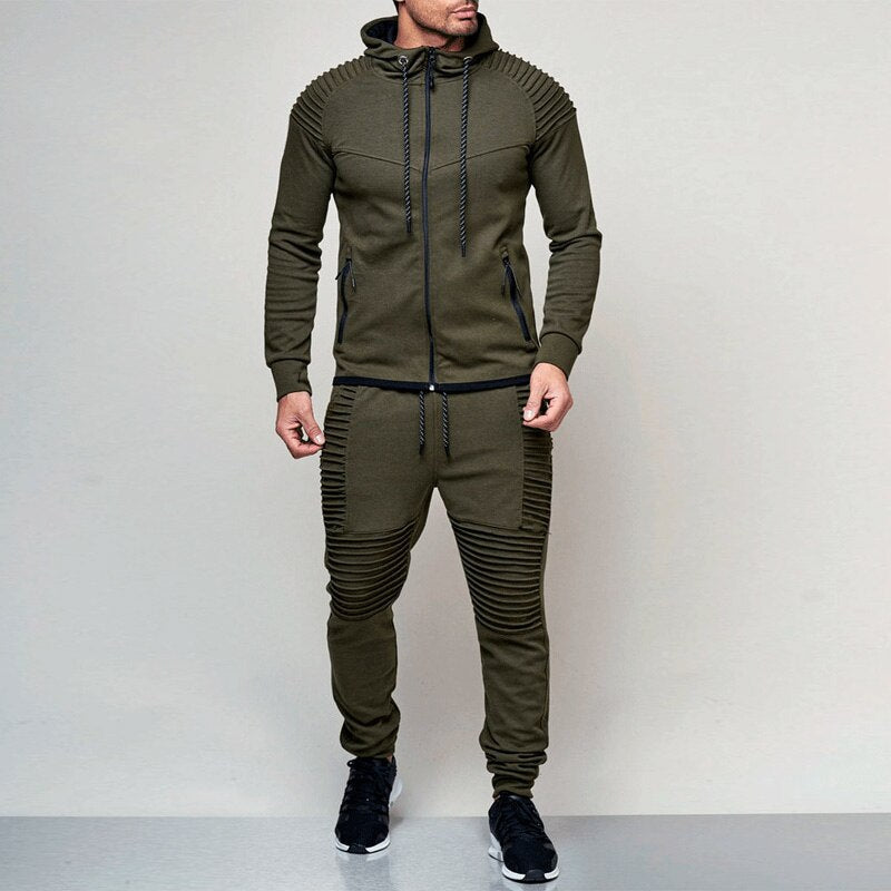 jiaabc 2023 New Autumn Winter 2 Pieces Sets Tracksuit Men Hooded Sweatshirt Drawstring Pants Male Stripe Patchwork Hoodies Big sweety