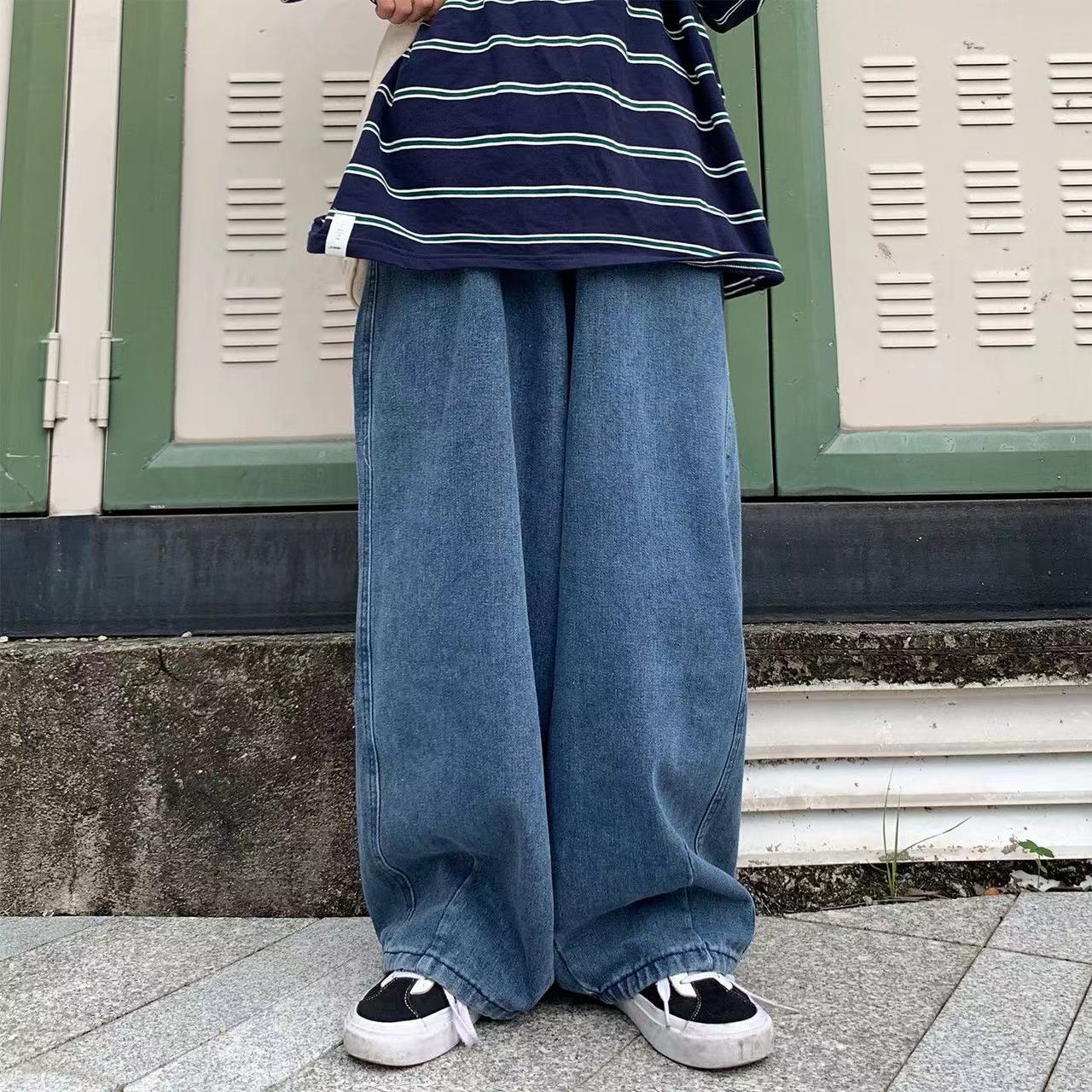 Streetwear  multi-pocket jeans cargo pantsLoose Plus Size Wide Leg Pants Japanese Harajuku Casual Denim Pants Men Clothing