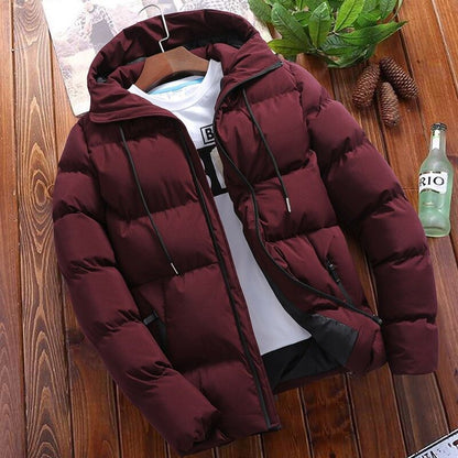 jiaabc Autumn Winter Warm Parkas Male Long Sleeve Hooded Zip Korean Slim Solid Coats Outwear