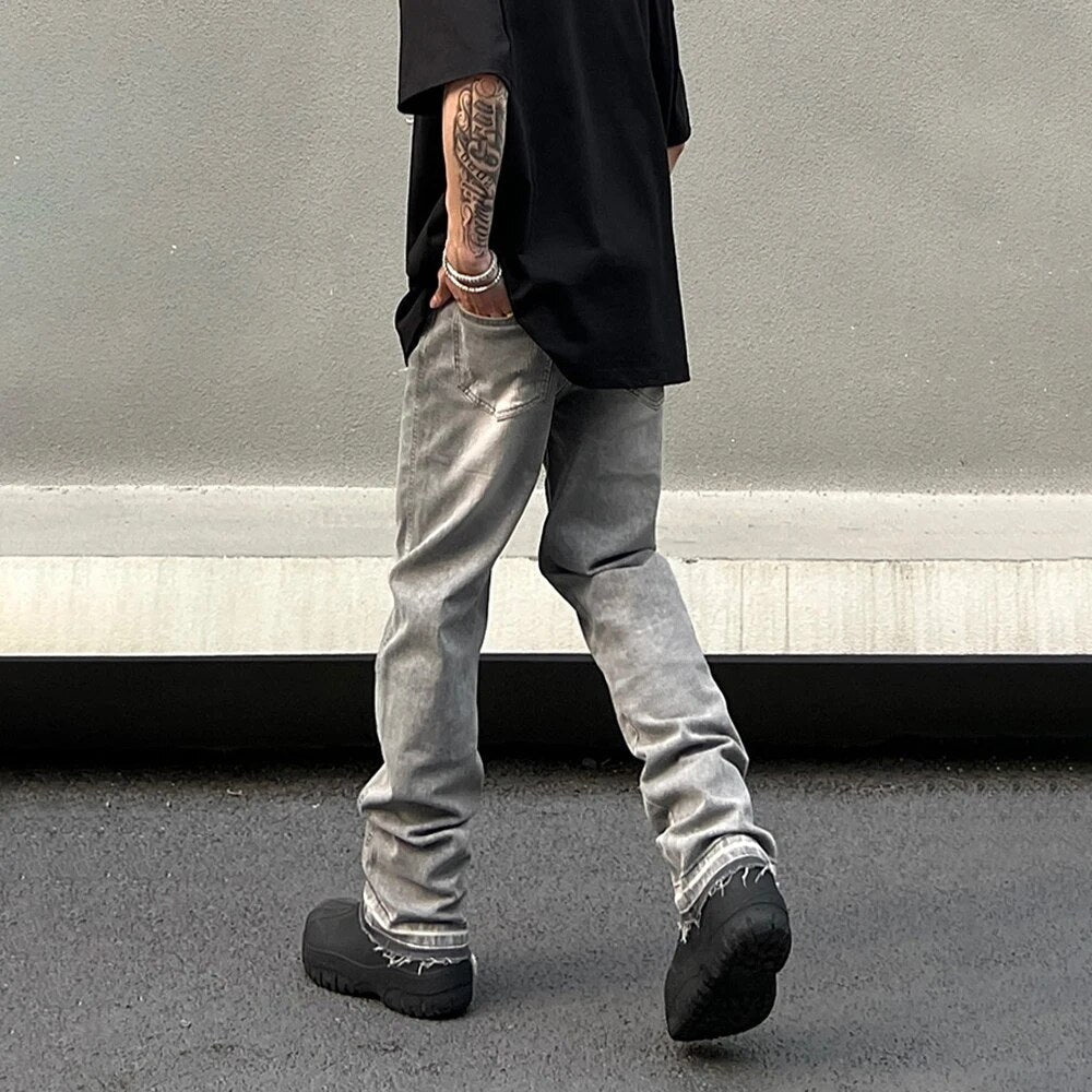 jiaabc Skinny Jeans Men Gray Summer High Street Pantalones Hombre Simple Slim Trousers Streetwear Vintage Fit Autumn Y2k Denim Pants