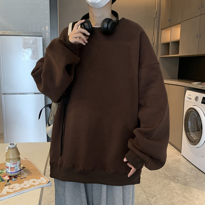 jiaabc Autumn Winter Fleece Men Oversized Sweatshirts Korean Man Basic Pullovers Harajuku Male Casual Baggy Hoodies