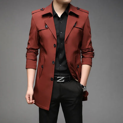 jiaabc New Spring Men Trench Fashion England Style Long Trench Coats Mens Casual Outerwear Jackets Windbreaker Brand Mens Clothing