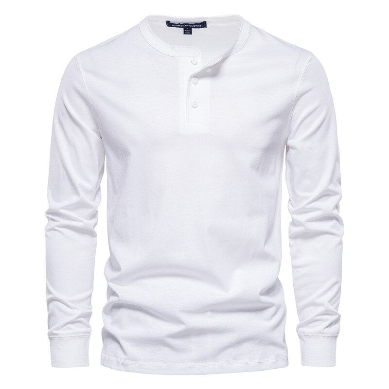 Spring New Long Sleeve T Shirt Men Casual Solid Henry Collar T Shirt Man Fashion High Quality 100% Cotton Mens T Shirts