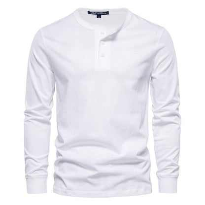 Spring New Long Sleeve T Shirt Men Casual Solid Henry Collar T Shirt Man Fashion High Quality 100% Cotton Mens T Shirts