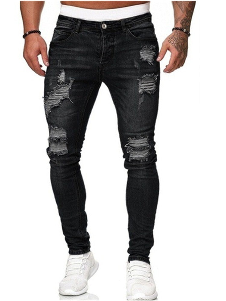 Men's Jeans New Men's Casual Pants Ripped Spring And Autumn Sports Jeans Pocket Straight Street Run Soft Denim Neutral Slow