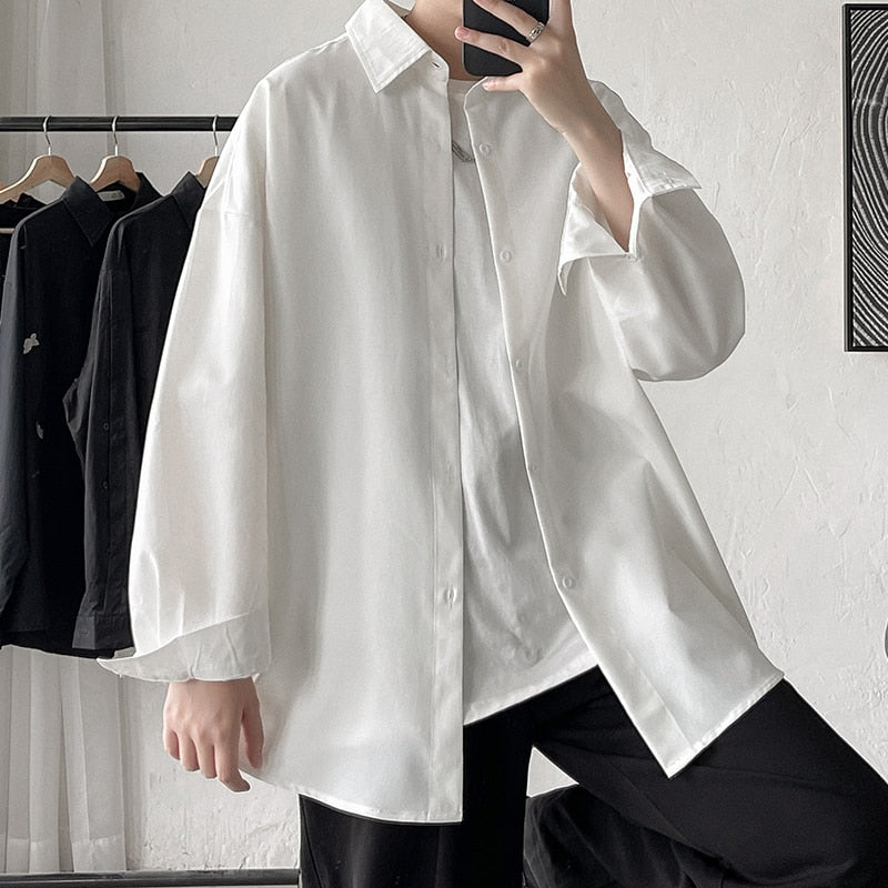 2023 Autumn New Men's Shirts Solid Color Long Sleeve Casual Blouses Unisex Clothing Fashion Large Size Shirts