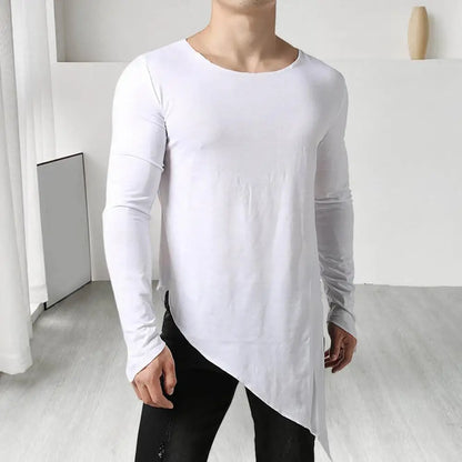 jiaabc Stylish Spring T-shirt  Streetwear Side Split Men T-shirt  Asymmetrical Men T-shirt