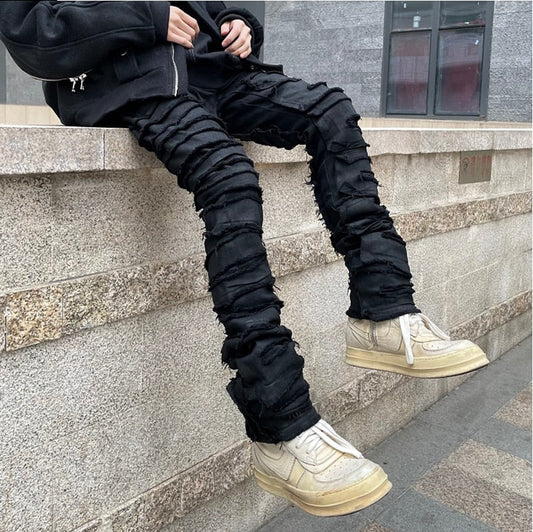 jiaabc Heavy Industry Hole Frayed Destruction Waxed Jeans Mens High Street Retro Straight Ripped Pencil Pants Oversize Denim Trousers