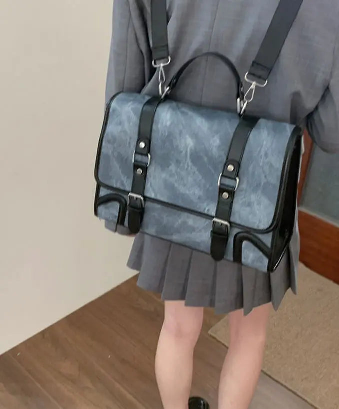 Preppy Style Jk Backpack Women Autumn New Leather Handle Backpacks Briefcase Ladies Harajuku Aesthetic Blue Schoolbag