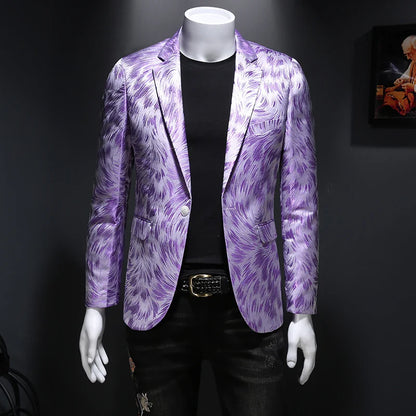 jiaabc Luxury Men Jacquard Slim Fit Blazer Stage Performance Metal Gold Yarn Casual Suit Jacket Formal Stage Costumes