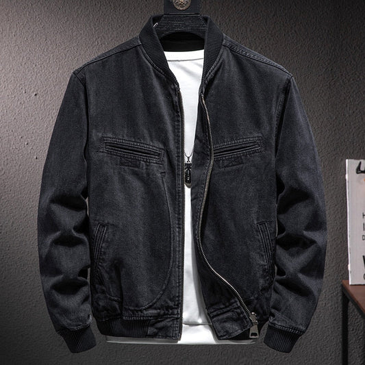 jiaabc Autumn New Stand Collar Zipper Denim Jacket Men Casual British Slim Black Motorcycle Male Baseball Jacket Cowboy Coat