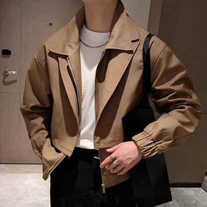 jiaabc Autumn Fake Two Piece Casual Jacket Men Korean Fashion  Solid Color Zipper Male Short Coat High Street New 9A6484