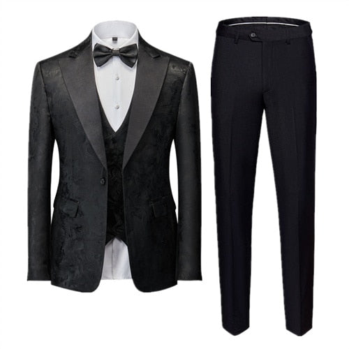 Men's Business Banquet Jacquard Suit 3piece Gentlemen's Court Clothing Men Wedding Party Groom Dress Male Blazers + Pants + Vest