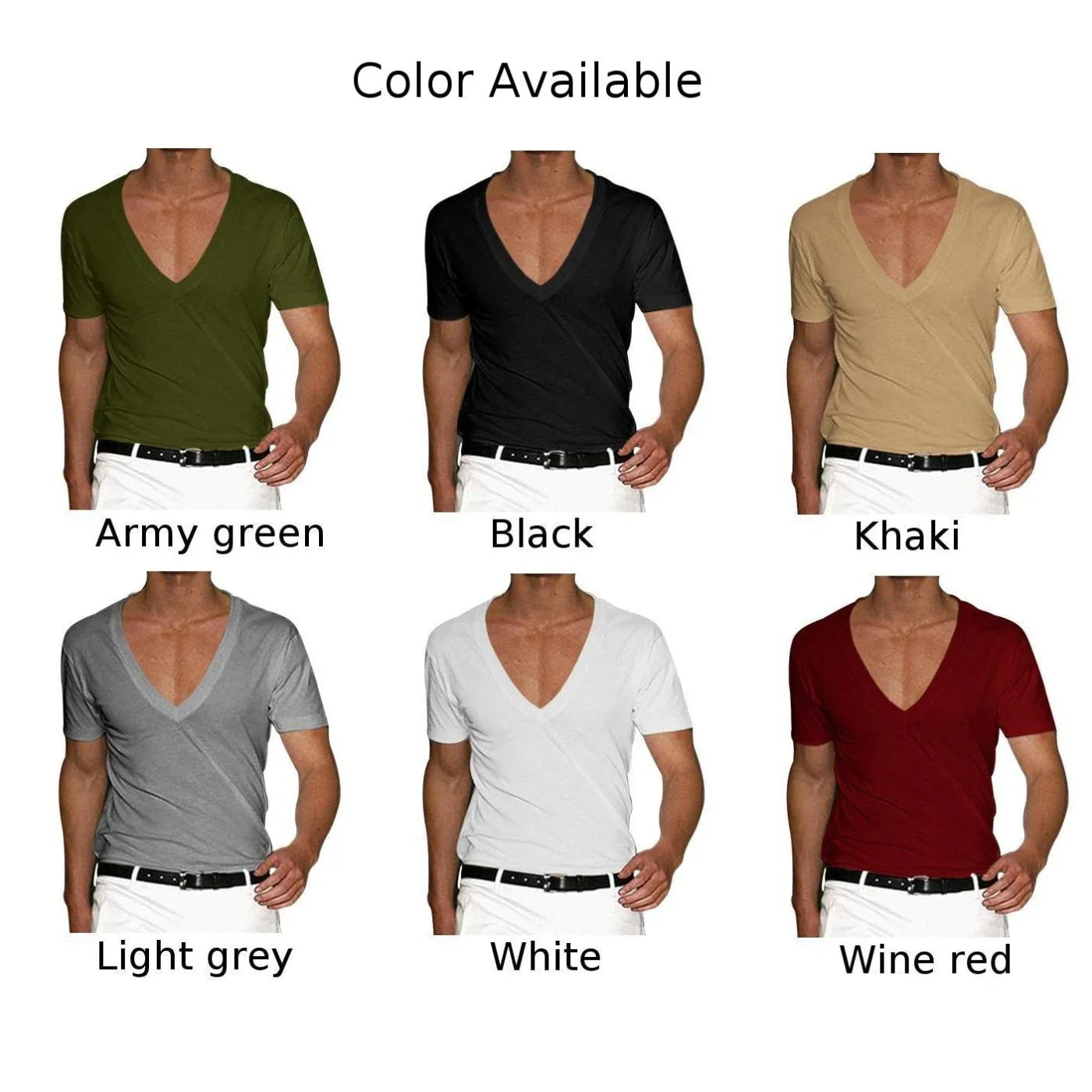 jiaabc Men T-shirt Shorts Sleeve Deep V-Neck Tops Solid Color Oversized Tees Mens Streetwear Loose Pullover T Shirts Spring Summer Tee