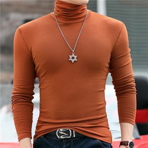 Autumn Winter Long Sleeve Tees High Collar Tee Shirt Men Oversized T-shirt Undercoat Interior Lapping Large Tight Fit Solid Top