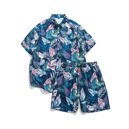 jiaabc Hawaiian Style Printed Shirt Men's Set Large Size Casual Loose Shorts 2023 Summer Male Suit Fashion Unisex Clothing