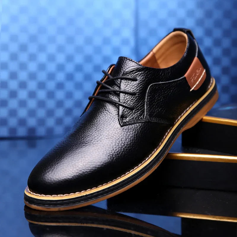 jiaabc New Spring Autumn Fashion Men Shoes Men Leather Oxfords Shoes Casual Lace-up Formal Business Wedding Dress Shoes Big Size 38-48