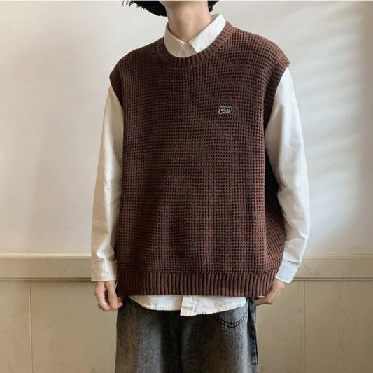 jiaabc Spring Autumn Fashion Solid Casual Pullover Tess Vest Men Loose Knitted Top Sweater Gentle Students College Style Soft Sleeveles