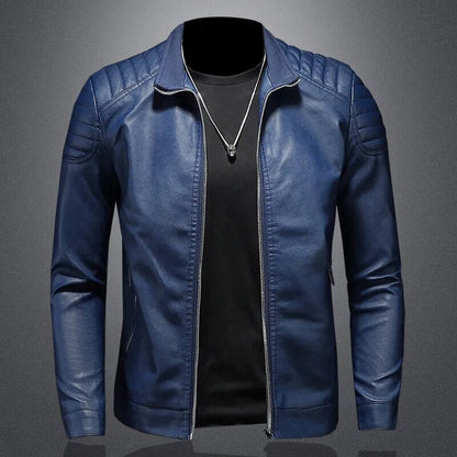 jiaabc Moto Pu Leather Jacket Men Winter Leahter Jacket Male Stand Collar Casual Windbreaker Trendy Mens Clothing Black Blue