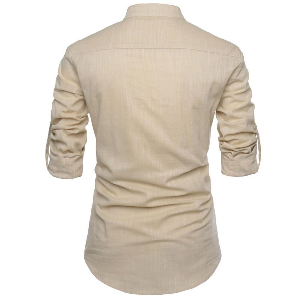 2023 Mens Linen Shirts Casual Long Sleeve Button Solid Loose Autumn Dress Henley Shirts Fashion Male Brand Clothes