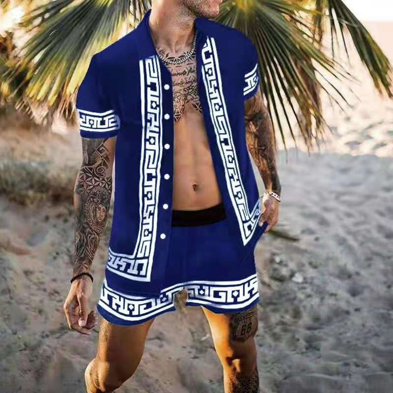 jiaabc NEW Men leopard print Hawaiian Sets Summer Short Sleeve Button Shirt Beach Shorts Streetwear Casual Mens Suit 2 Pieces