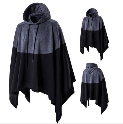 M-5XL Autumn New Men's Cloak Coat Loose Large Cloak Hooded Color Block Top