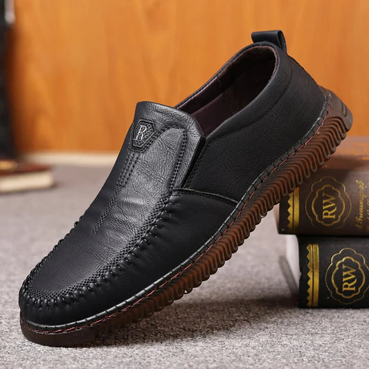 jiaabc High Quality Leather Men Casual Shoes Handmade Light Mens Loafers Breathable Comfortable Walking Shoes Slip-on Driving Shoes