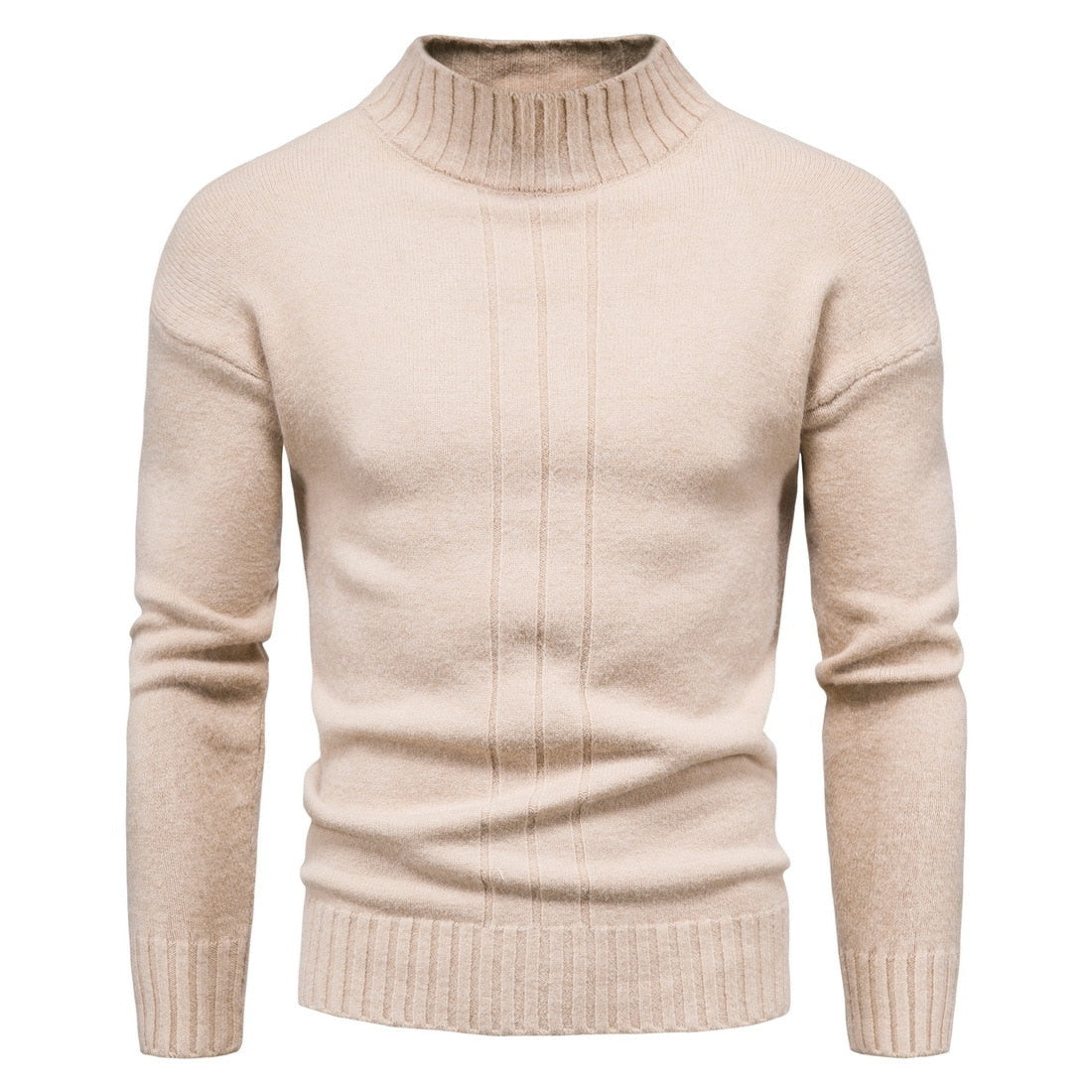 2024 Autumn and Winter New Foreign Trade Men's Solid Color Knitted Shirt Half High Neck Sweater Casual Underlay Top