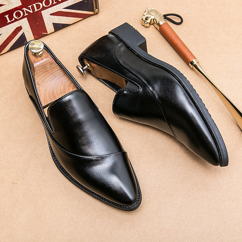 jiaabc 2023 New Men Loafers Leather Shoes Formal Elegant Dress Shoe Simple Slip On Man Casual Footwear Original Pointed Boos Moccasins