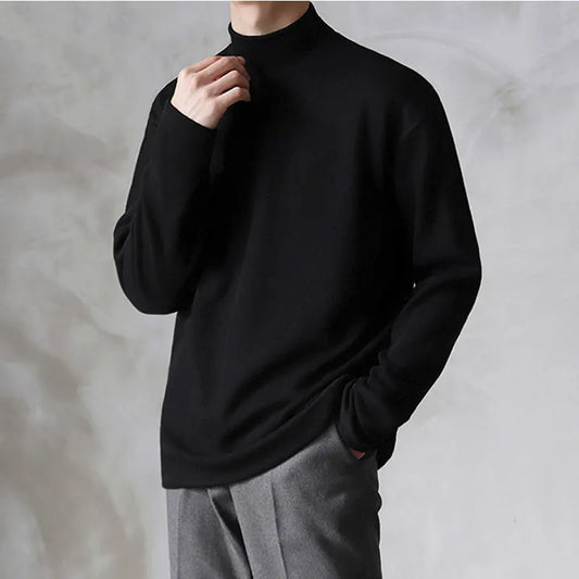 jiaabc Spring Autumn Winter Solid Casual Plush Turtleneck Men's Loose Bottom Double Faced Velvet Sweater Simple Warm BigSize